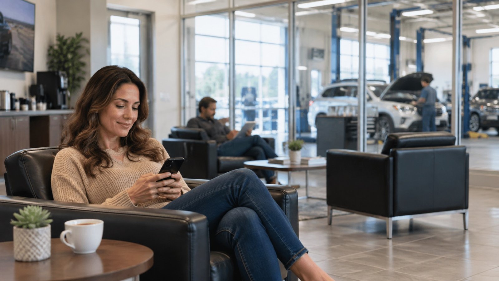 Customer waiting in a dealership lounge